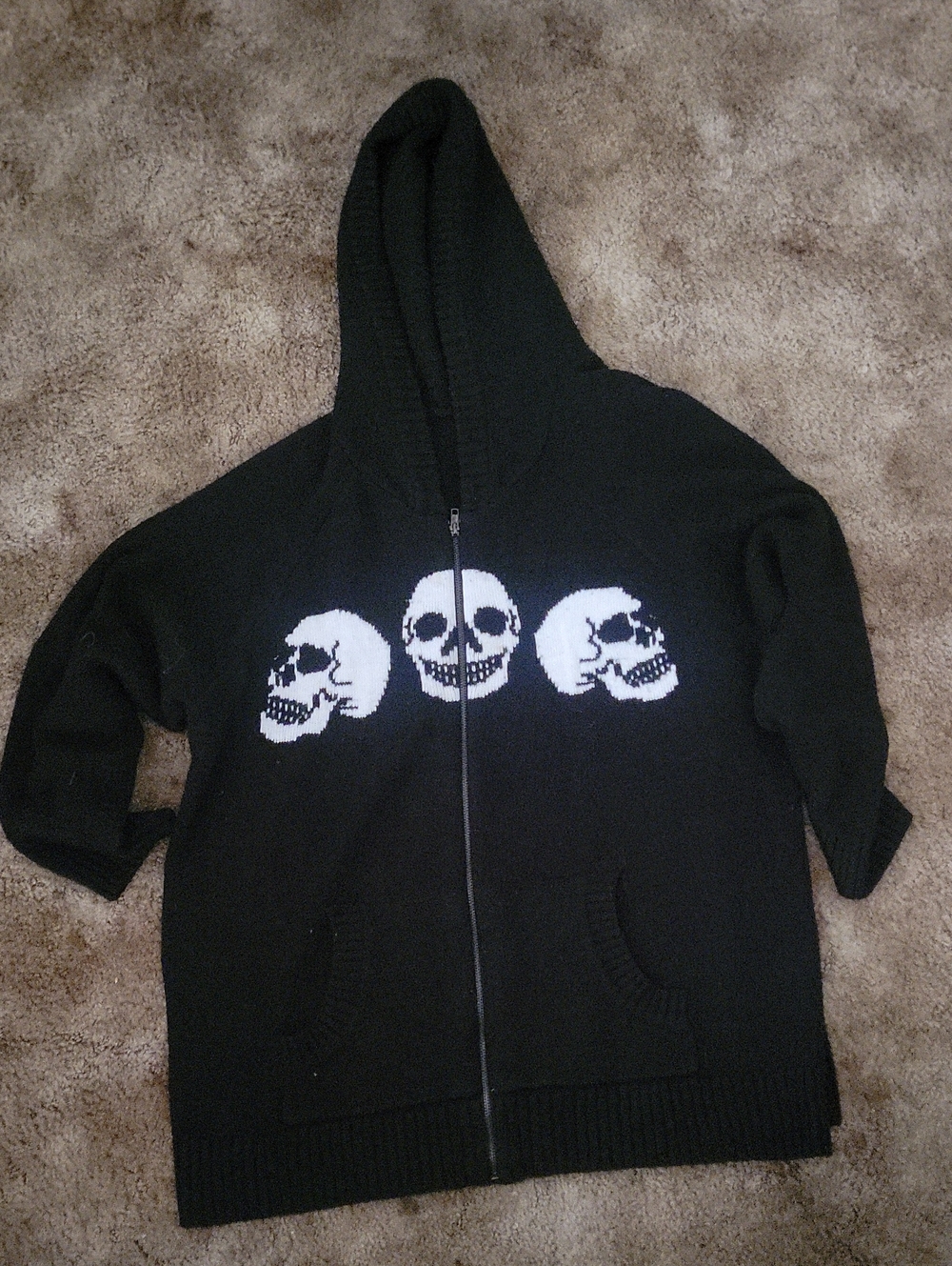 torrid Black Zip-Up Hooded Sweater with White Skull Motif